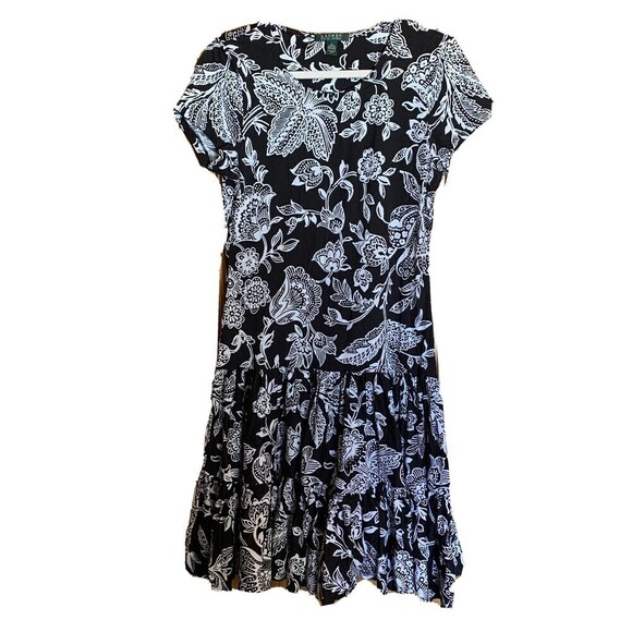 Lauren Ralph Lauren Size Large Multicolor Floral Print Flutter Hem Cotton Dress - Picture 1 of 4